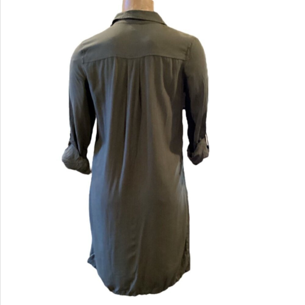 Old Navy Shirt Dress Pockets Roll Tab Sleeves Army Khaki Green Sz S #187J - Picture 5 of 8